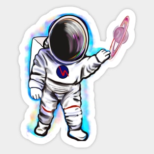 Astronaut in Space suit reaching  out to touch Saturn’s ring - cute Cavoodle, Cavapoo, Cavalier King Charles Spaniel Sticker